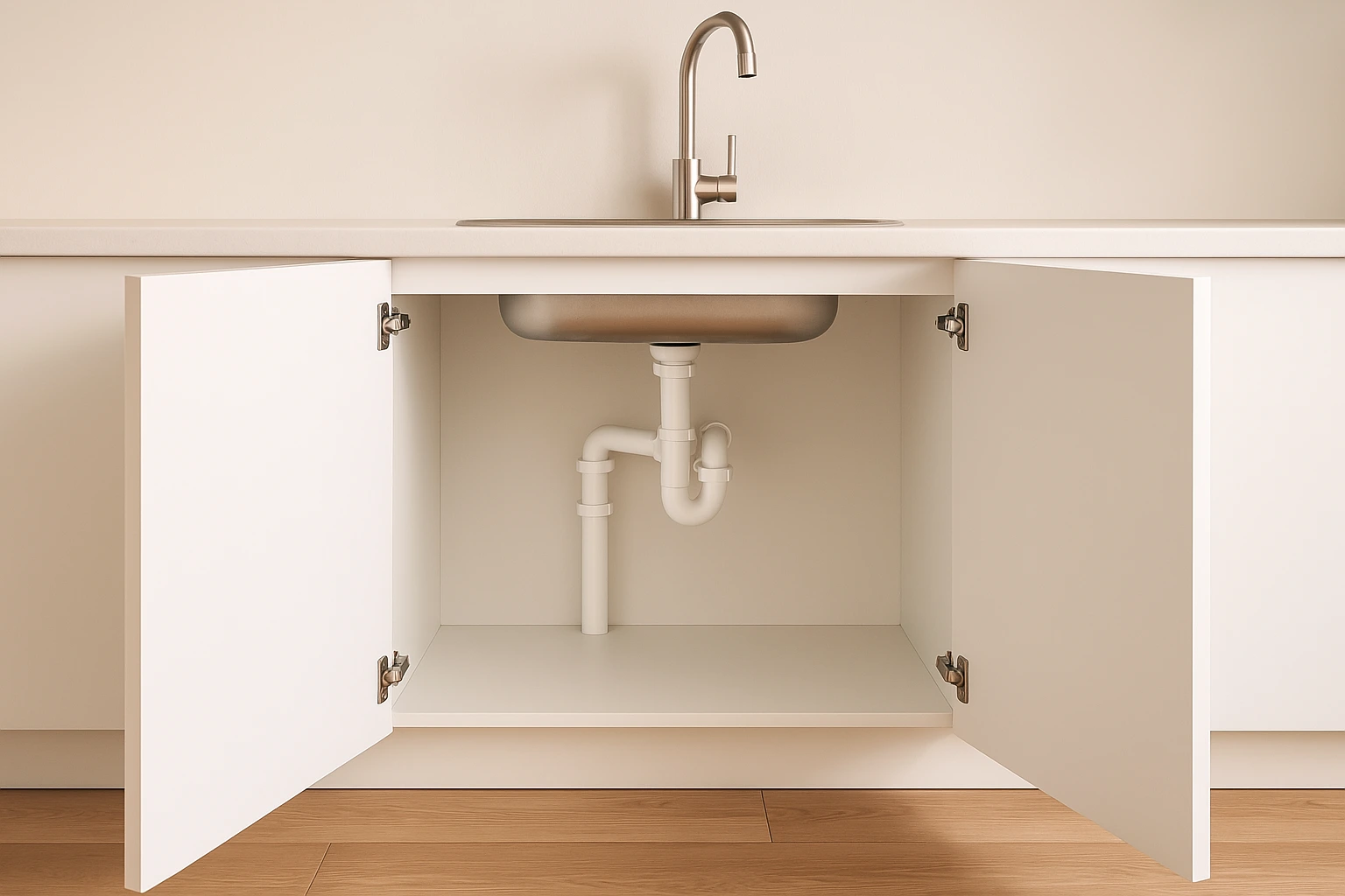 sink cupboard open to circulate air and prevent pipes freezing