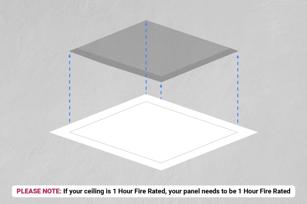 a fire rated inspection hatch being installed in a fire rated ceiling
