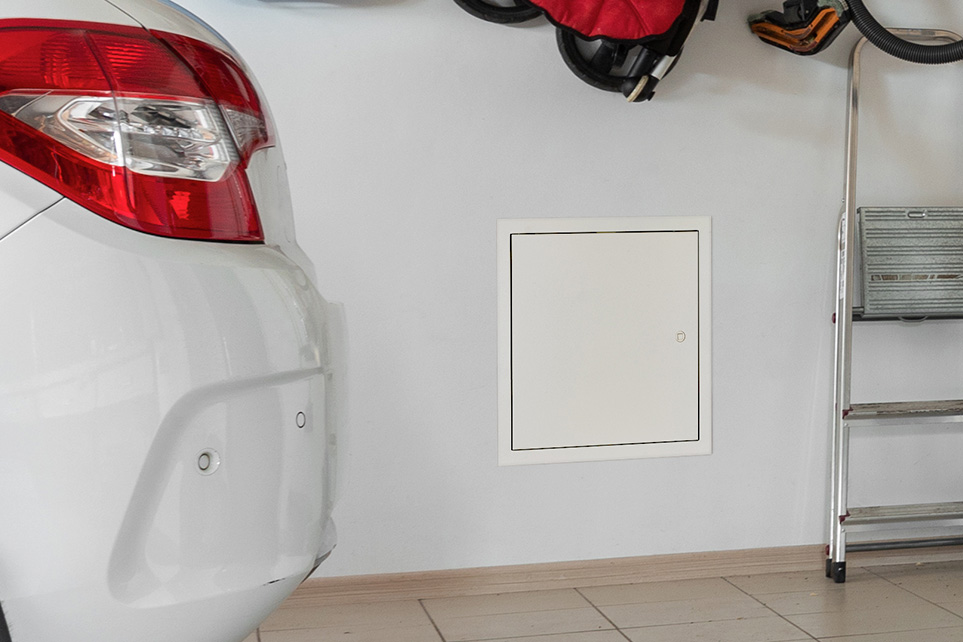 metal inspection hatch installed in a wall